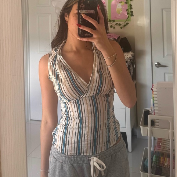 Vintage Zara Blue and White Sleeveless Top - Picture 1 of 4